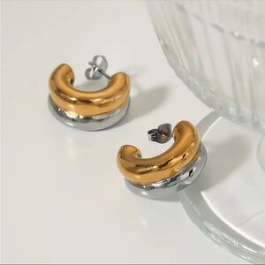 Two-Tone Huggie Hoops Fashion Jewelry
